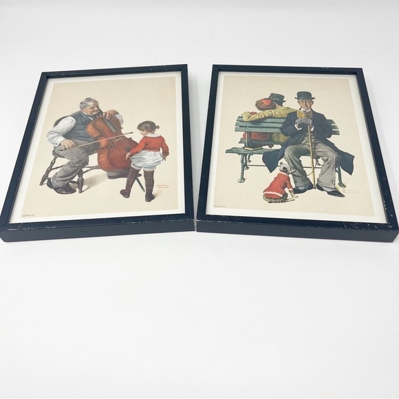 Norman Rockwell Frames 1973 Lithographs Overhead Lovers & Dancing to a Cello - Picture 1 of 12